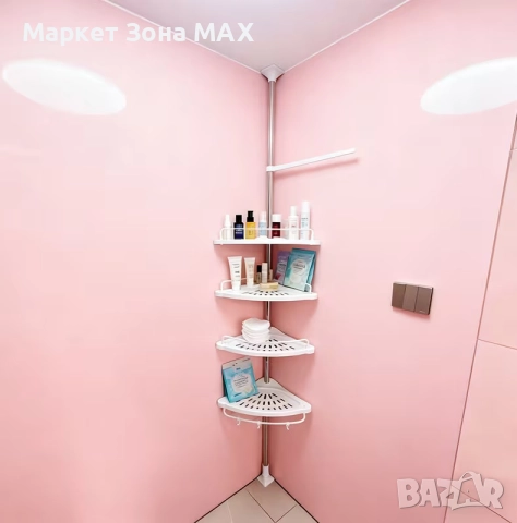 4-Нивна Ъглова Етажерка за Баня – Регулируема, Без Пробиване, Спестяваща Място, снимка 4 - Други стоки за дома - 52928131