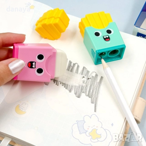 6027 Ученическа двойна острилка с гума Chips, снимка 2 - Ученически пособия, канцеларски материали - 51729965