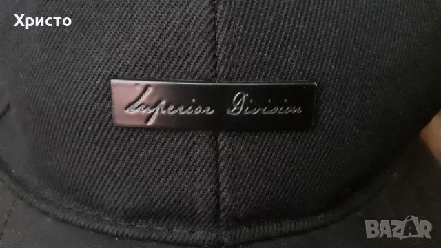 шапка бейзболна с козирка, Inperion Division Premium Styles, черна, плътен плат, кожена козирка, снимка 3 - Шапки - 46381753