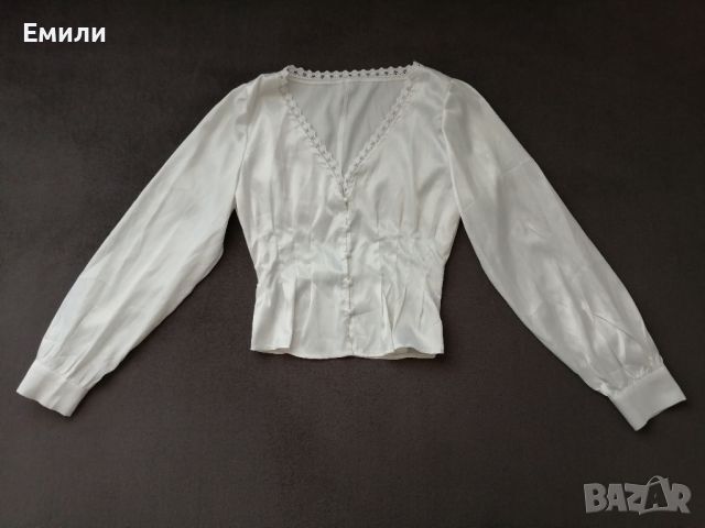 Дамска сатетена вталена риза с дълги буфан ръкави р-р S-M, снимка 3 - Ризи - 45478268