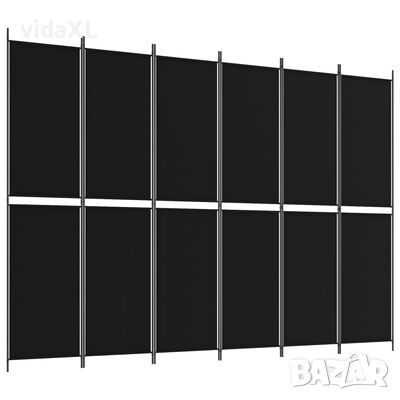 vidaXL Параван за стая, 6 панела, черен, 300x220 cм, плат（SKU:350257