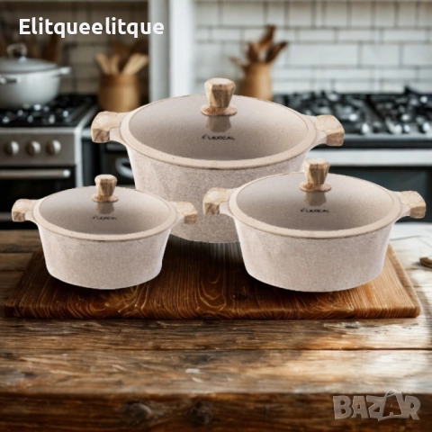Гранитен комплект касероли Lexical PEARL SERIES, снимка 4 - Съдове за готвене - 52185297