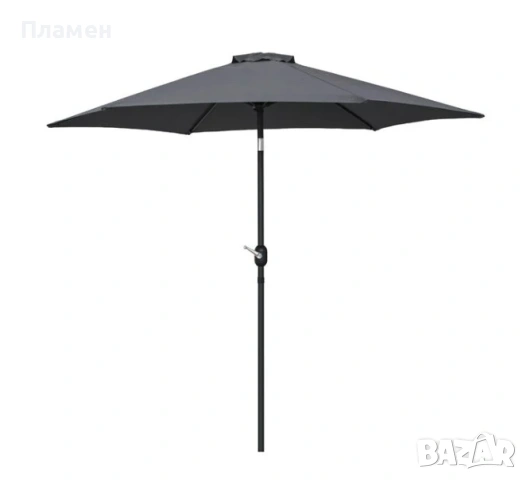 Сгъваем градински чадър ветроустойчив в сив цвят с ръчен механизъм, диаметър 2.7 м 6 спици сив цвят