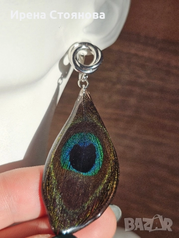 Ръчно изработени обеци с паунови пера, снимка 16 - Обеци - 52387526