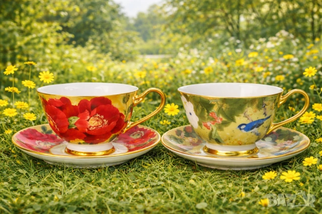 Винтидж чаши за кафе от фин костен порцелан, снимка 8 - Подаръци за юбилей - 33167370