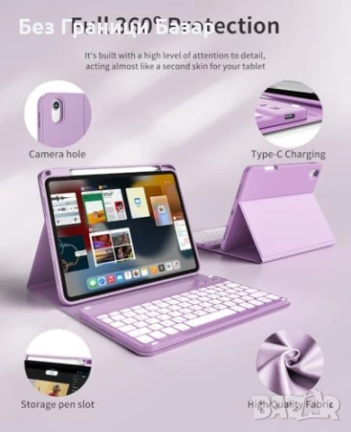 Нов кейс Калъф с клавиатура за iPad Air 11 M3/M2/5/4, 7-цвят подсветка, снимка 4 - Клавиатури и мишки - 50636637