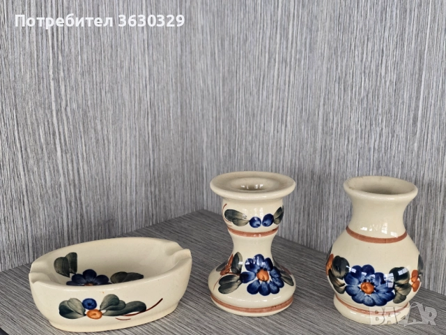 Комплект пепелник, свещник, вазичка
