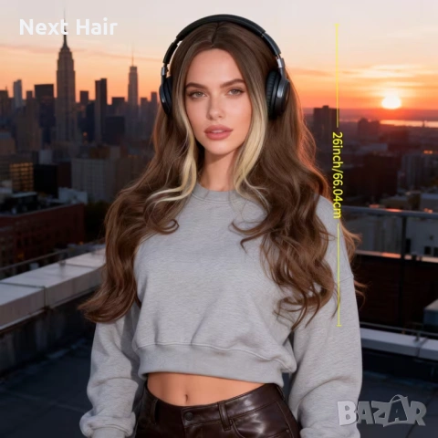 Ефектна кафява 66 см перука с руси предни кичури на път, снимка 5 - Аксесоари за коса - 53942455