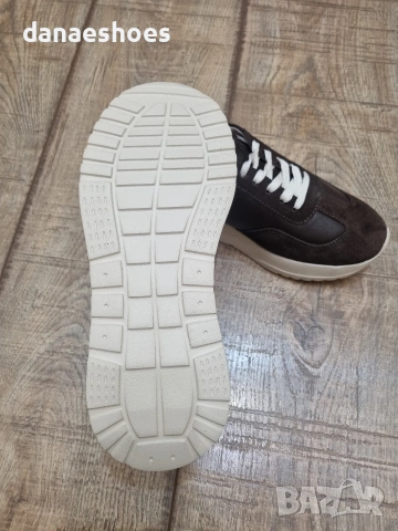 Дамски спортни обувки от естествена кожа в кафяво с бежово подметка , снимка 5 - Дамски ежедневни обувки - 53890398