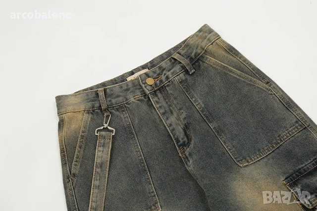 Американски дамски ретро дънки с множество джобове, свободни, изпрани, прави, широки, снимка 4 - Дънки - 51668007