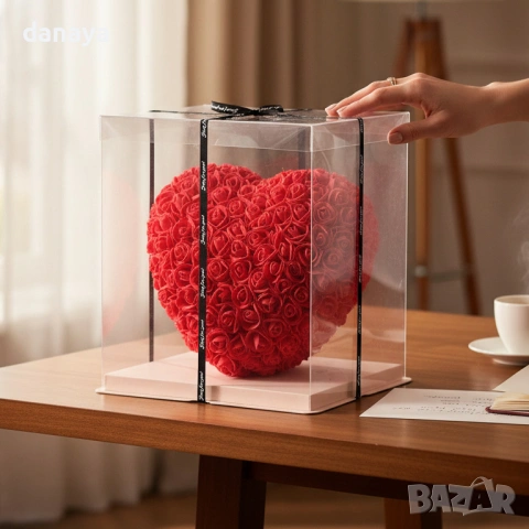 6383 Сърце от рози в подаръчна кутия, 27 см, снимка 5 - Декорация за дома - 53280771