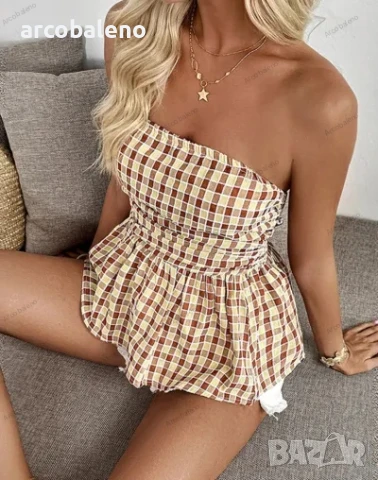 Моден дамски кариран топ, снимка 4 - Корсети, бюстиета, топове - 50708186