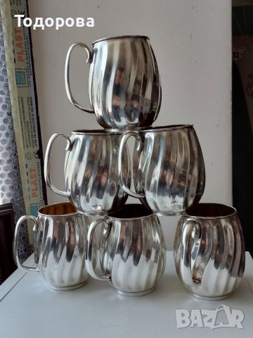Шест броя чаши (халби)silver plate-вместимост 350 мл.посребрени с вътрешна позлата., снимка 1 - Антикварни и старинни предмети - 45693217