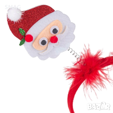 Коледна диадема Дядо Коледа с червени пера_1183018, снимка 2 - Шноли, диадеми, ленти - 52690246