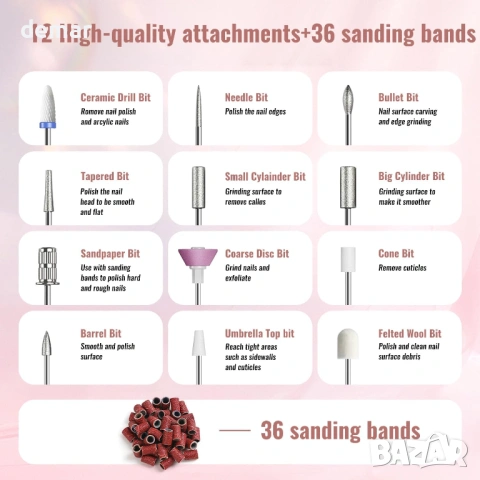 Безжична електрическа пила за нокти с UV LED лампа, 35000 об/мин, снимка 7 - Продукти за маникюр - 53021474