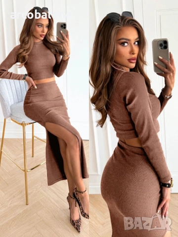 Дамски комплект от оребрен топ + пола с цепка Sumire, 5цвята , снимка 10 - Комплекти - 53570521