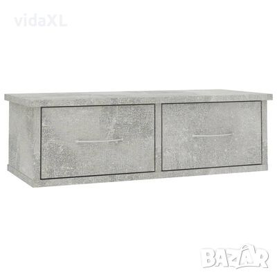 vidaXL Стенен рафт с чекмеджета, бетонно сив, 60x26x18,5 см, ПДЧ(SKU:800589