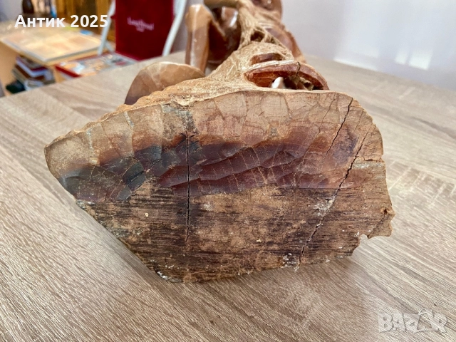 Винтидж резбована скулптура от тиково дърво — рибар с мрежа, снимка 8 - Антикварни и старинни предмети - 52937313