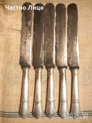 Пет Немски Старинни Дълбоко Посребрени Ножове Нож 1900те г  ART- KRUPP BERNDORF PATENT , снимка 2 - Антикварни и старинни предмети - 51934783