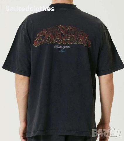 BALENCIAGA Black Offshore Heavy Metal Logo Print Oversized Мъжка / Дамска Тениска M (XL) и XL (XXL), снимка 4 - Тениски - 46533044