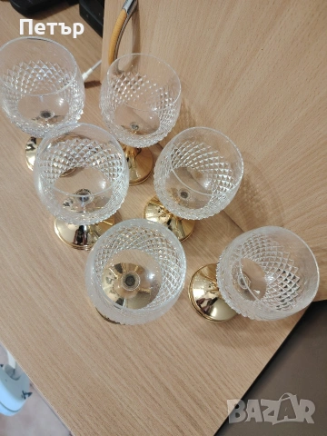 Кристални чаши с позлатени столчета , снимка 4 - Сервизи - 53845688