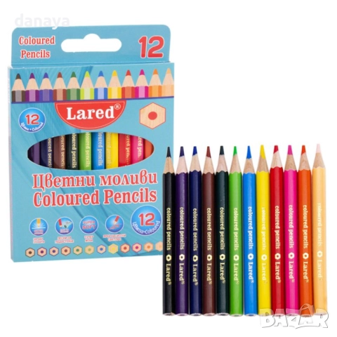 6048 Класически къси цветни моливи Lared, 12 цвята