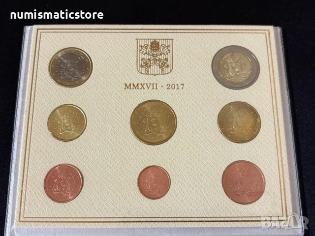 Ватикана 2017 г. - комплектен сет от 1 цент до 2 евро BU, снимка 2 - Нумизматика и бонистика - 50729074