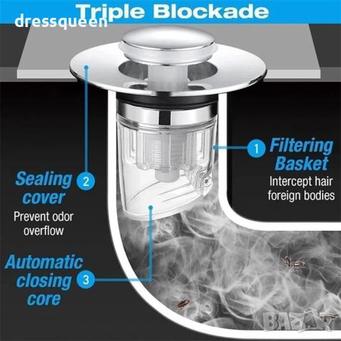 4303 Предпазител за канал против миризми и запушване 3 в 1, снимка 1 - Други стоки за дома - 46666330