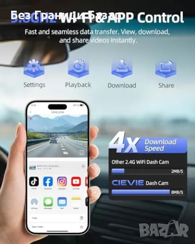 Нов 4K двоен видеорегистратор с 5.8GHz WiFi, нощен режим G-сензор кола, снимка 4 - Друга електроника - 49537374