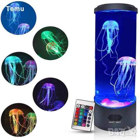 Настолна LED нощна лампа аквариум с медузи, снимка 2 - Лед осветление - 46440530