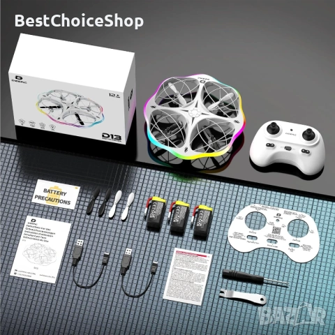 DEERC D13 Мини дрон за деца с избягване на препятствия 6 LED светлинни режима 3 батерии - многоцвете, снимка 5 - Дронове и аксесоари - 53651540