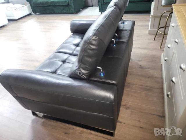 Черен кожен диван двойка с подвижни облегалки, снимка 4 - Дивани и мека мебел - 45904132