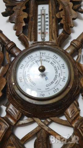 Стар резбован барометър и термометър от около 1890година, снимка 7 - Антикварни и старинни предмети - 53603966