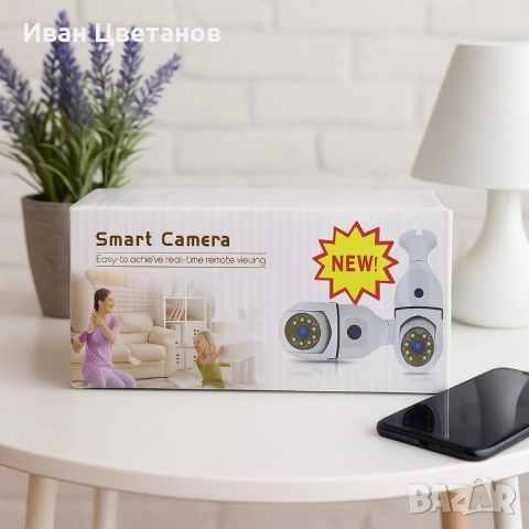 WiFi двойна IP камера за фасунга – Full HD 1080P, 355° въртене, нощно виждане и двупосочно аудио