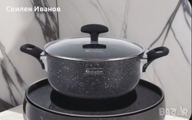 Тенджера Goldmann GM 1300-24, 24x105см., Алуминий, Мрам. покр., Черен, снимка 3 - Съдове за готвене - 45342078