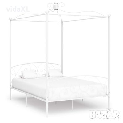 vidaXL Рамка за легло с балдахин, бяла, метал, 120x200 см（SKU:284470, снимка 1 - Градински мебели, декорация  - 45471375