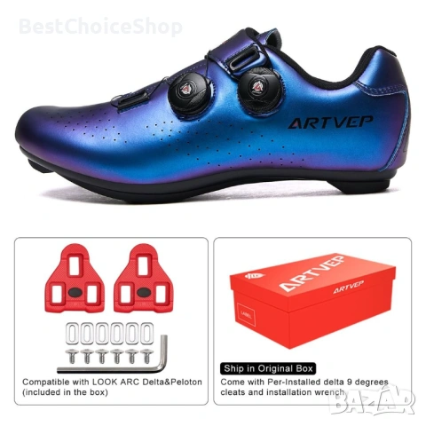 Мъжки велосипедни обувки, съвместими с SPD и Delta педали, дишащи, неплъзгащи - Сини UK 10 / EU 44, снимка 12 - Аксесоари за велосипеди - 53136698