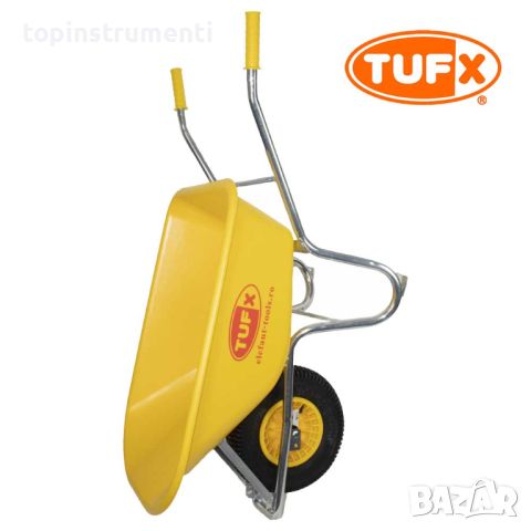 Индустриална строителна ръчна количка TUFX PE100, плътно колело PU, 100 л., 225 кг., снимка 4 - Железария - 45836795