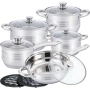 Комплект съдове за готвене 12 части Cheffinger, с индукционно дъно и стъклени капаци – тенджери, кас, снимка 6