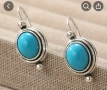 Комплект изящни и стилни овални обеци с инкрустиран тюркоаз, снимка 1