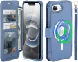 Калъф-портфейл VANAVAGY за iPhone 16E, безжично зареждане Magsafe, син, снимка 1