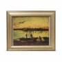 Картина в златиста рамка – пейзаж със залез и лодки, снимка 1