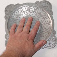 Старинна медна калайдисана ръчно кована чиния съдинка, снимка 4 - Колекции - 45513283
