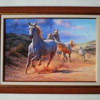 Бягащи бели коне, картина, снимка 1 - Картини - 39480903