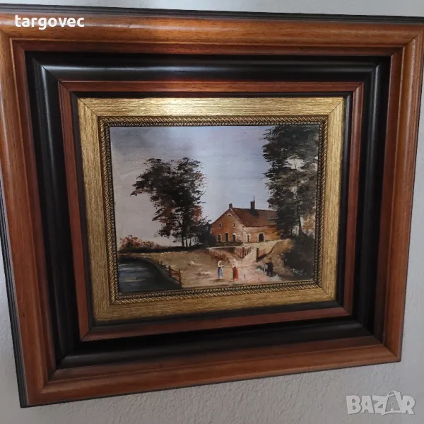 малка картина внос от западна Европа масивна дъбова рамка, снимка 1