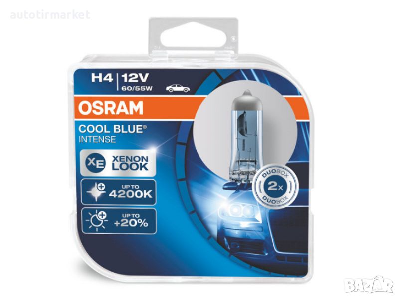 КОМПЛЕКТ ХАЛОГЕННИ КРУШКИ OSRAM H4 COOL BLUE INTENSE 12V, снимка 1