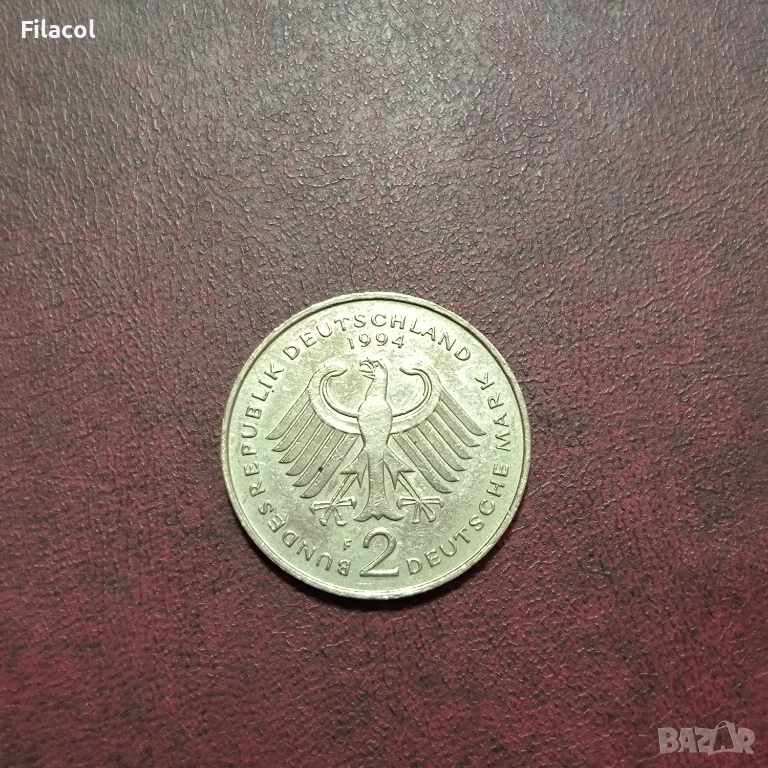 Германия 2 марки 1994 г. МД 'F' - Щутгарт Л. Ерхард, снимка 1