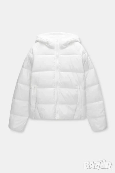 Дамско леко ватирано яке с качулка Pull&Bear, Бяло, L, снимка 1