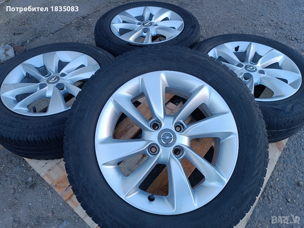 Лети джанти 15ки 4х100 Opel + летни гуми 185/65/15 Continental, снимка 1