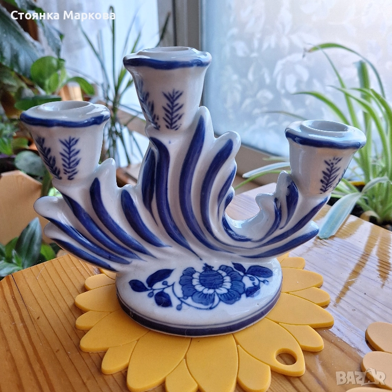 Порцеланов свещник за 3 свещи, снимка 1